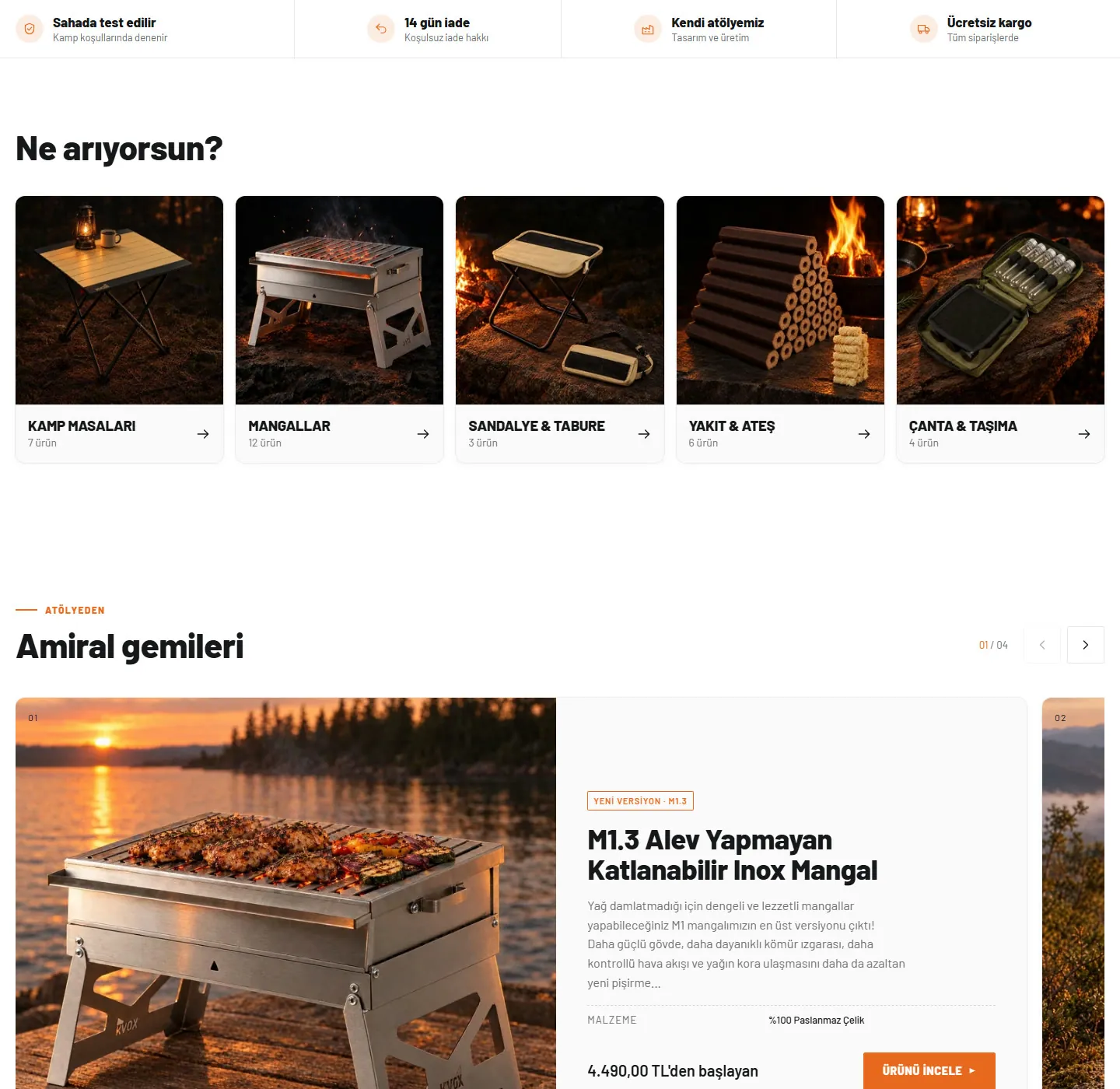 KVOX home page: categories and featured product