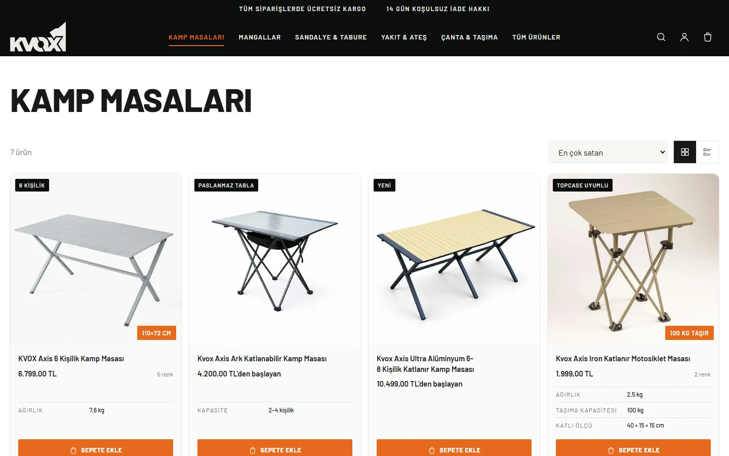KVOX camp tables collection page