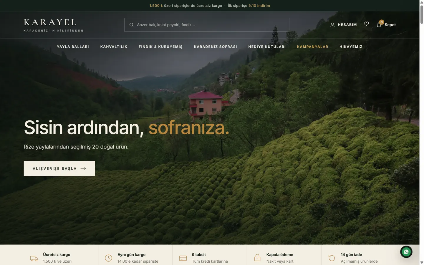 Karayel e-ticaret sitesi ana sayfası