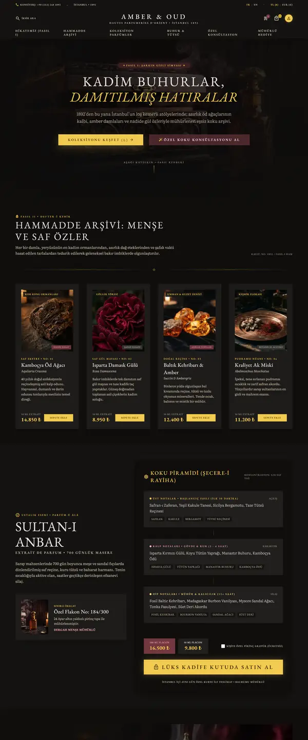 Amber & Oud: Parfüm e-ticaret sitesi tasarımı
